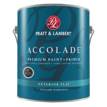 Pratt & Lambert Accolade Z4400 0000Z4482-16 Exterior Premium Paint and Primer, Flat, Deep Base, 1 gal