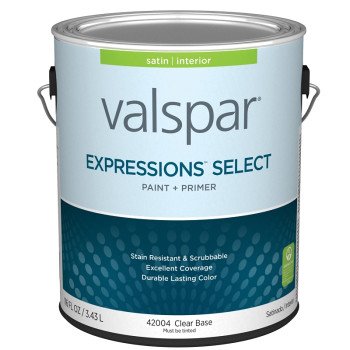 Valspar Expressions Select 4200 028.0042004.007 Latex Paint, Acrylic Base, Satin Sheen, Clear Base, 1 gal