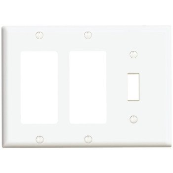 Leviton 80431/003 Combination Wallplate, 4-1/2 in L, 6-3/8 in W, Standard, 3-Gang, Thermoset Plastic, White