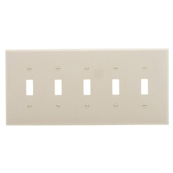 Eaton PJ5LA Switch Wallplate, 4.87 in L, 10.37 in W, 5-Gang, Polycarbonate, Light Almond, High-Gloss