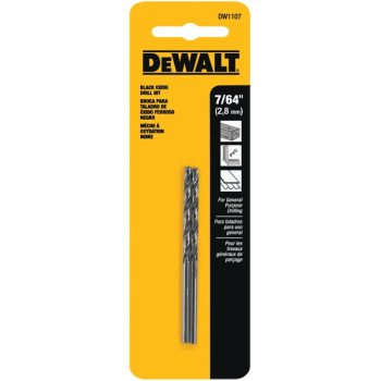 DEWALT DW1107 Jobber Drill Bit, 7/64 in Dia, 2-5/8 in OAL, Parabolic Flute, 7/64 in Dia Shank, Round Shank