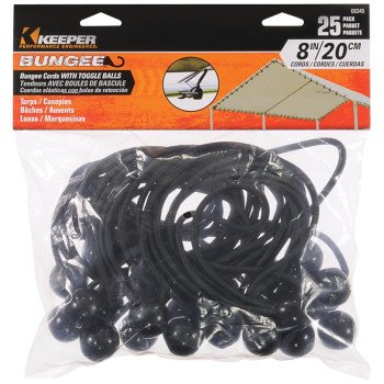 Keeper 06345 Bungee Cord, 8 in L, Rubber, Black, Toggle Ball End