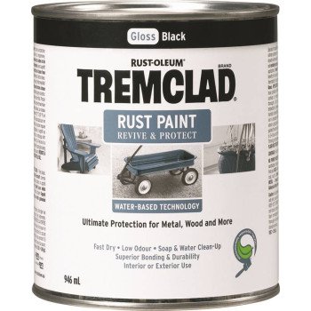 Tremclad 26026WB504 Rust Preventative Paint, Water, Gloss, Black, 946 mL, Can, 87 sq-ft Coverage Area