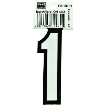 Hy-Ko PS-20/1 Reflective Sign, Character: 1, 3-1/4 in H Character, Black/White Character, Vinyl