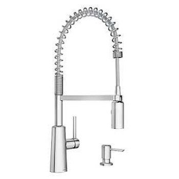 Moen Nori Series 87897 Pre-Rinse Spring Pulldown Kitchen Faucet, 1.5 gpm, 1-Faucet Handle, Metal, Chrome, Lever Handle