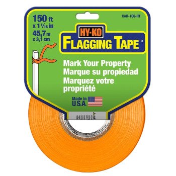 Hy-Ko CAR-100-HT Flagging Tape, 150 ft L, 1-1/16 in W, Orange, Plastic