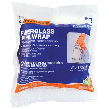 Frost King SP41X Pipe Wrap Kit, 25 ft L, 3 in W, 1/2 in Thick, 1.6 R-Value, Fiberglass