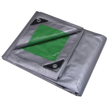 ProSource T1824GS140 Heavy-Duty Tarp, 24 ft L, 18 ft W, 8 mil Thick, Polyethylene, Green/Silver