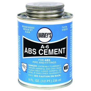 Harvey A-6 Series 18510-24 Solvent Cement, Opaque Liquid, Black, 8 oz Can