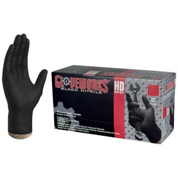 Gloveworks GWBN44100 Heavy-Duty Disposable Gloves, M, Nitrile, Powder-Free, Black, 9-1/2 in L