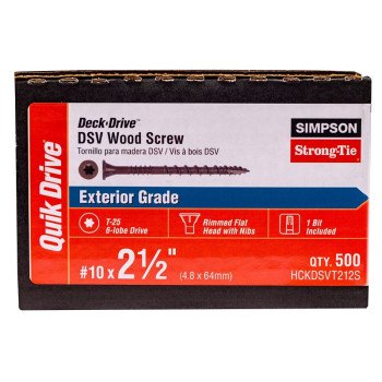 Simpson Strong-Tie Deck-Drive DSV HCKDSVT212S Screw, #10 Thread, 2-1/2 in L, Ribbed Flat Head, T25 Drive, Steel