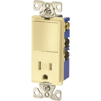 Eaton Cooper Wiring TR7730V Combination Switch/Receptacle, 1 -Pole, 15 A, 120/277 V, Ivory