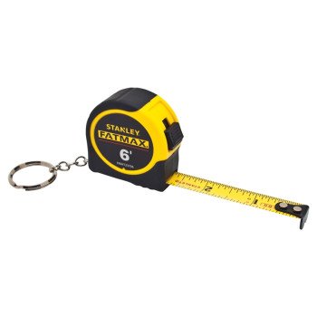 STANLEY FMHT33706M Keychain Tape Measure, 6 ft L Blade, 1/2 in W Blade, Steel Blade, ABS Case, Black/Yellow Case