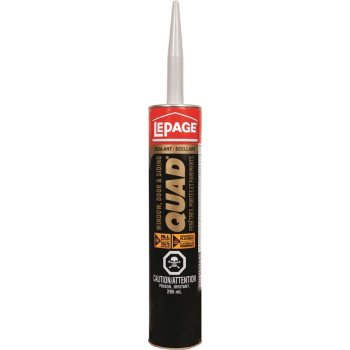 LePage Quad 1306768 Window Door and Siding Sealant, Clear, 7 to 14 days Curing, 20 to 100 deg F, 295 mL Cartridge