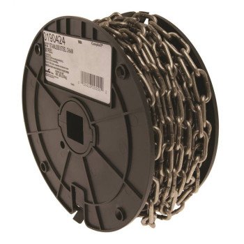 Campbell 0190424 Chain, 5/32 in, 50 ft L, 500 lb Working Load, 316L Stainless Steel, Bright