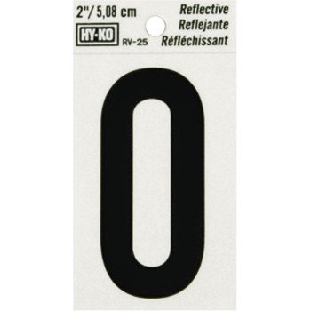 Hy-Ko RV-25/0 Reflective Sign, Character: 0, 2 in H Character, Black Character, Silver Background, Vinyl