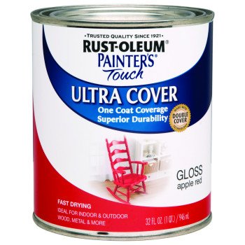 Rust-Oleum 1966502 Enamel Paint, Water, Gloss, Apple Red, 1 qt, Can, 120 sq-ft Coverage Area