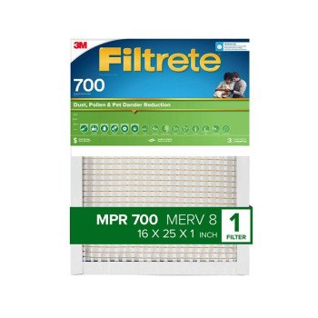 Filtrete 701-4 Pleated Air Filter, 25 in L, 16 in W, 8 MERV, 700 MPR, Fiberglass Frame