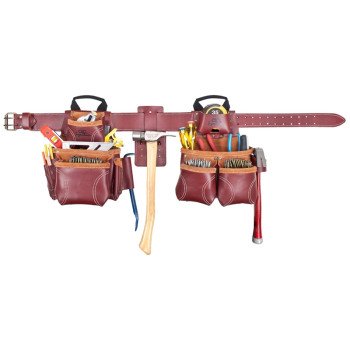 CLC Signature Elite Series 21453X Tool Belt Combo System, 40 to 52 in Waist, 62 in L, Leather, Chestnut, 18-Pocket