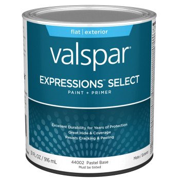 Valspar Expressions Select 4400 028.0044002.005 Latex Paint, Acrylic Base, Flat Sheen, Pastel Base, 1 qt