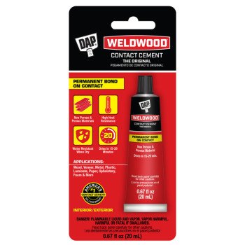 DAP Weldwood 7079800129 Contact Cement, Liquid, Strong Solvent, Tan, 0.67 oz Bottle