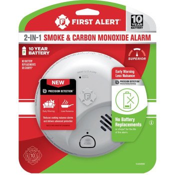 First Alert 1046888 Smoke and Carbon Monoxide Alarm, 85 dBA, Ionization Sensor, White