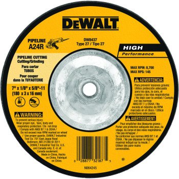 DEWALT DW8437 Grinding Wheel, 7 in Dia, 1/8 in Thick, 5/8-11 in Arbor, 24 Grit, Very Coarse, Aluminum Oxide Abrasive