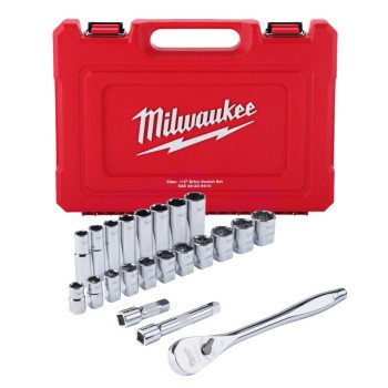 Milwaukee 48-22-9410 Ratchet and Socket Set, Alloy Steel, Specifications: 1/2 in Drive Size, SAE Measurement