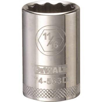 DEWALT DWMT74563OSP Drive Socket, 11/16 in Socket, 1/2 in Drive, 12-Point, Vanadium Steel, Polished Chrome