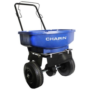 Chapin 81008A Salt and Ice Melt Spreader, 80 lb, Steel Frame, Poly Hopper, Pneumatic Wheel