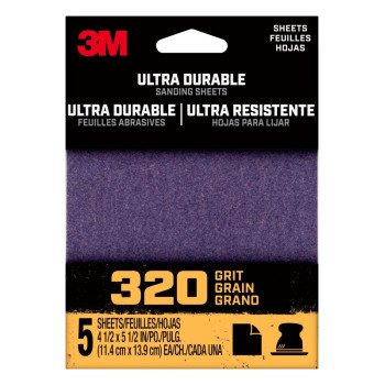 3M 27365 Sandpaper Sheet, 3 in W, 3 in L, 320 Grit, Medium, Aluminum Oxide/Ceramic Abrasive, Cloth Backing