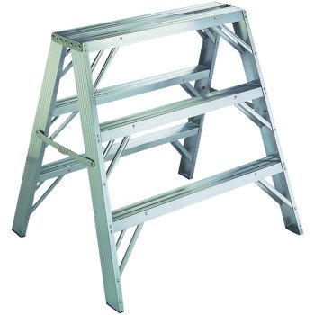 WERNER TW373-30 Work Step Ladder, 7 ft Max Reach H, 3-Step, 300 lb, Type IA Duty Rating, 3 in D Step, Aluminum