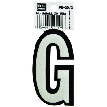 Hy-Ko PS-20/G Reflective Letter, Character: G, 3-1/4 in H Character, Black/White Character, Vinyl