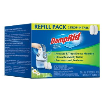 DampRid FG97FSSB Drop-In Tab Moisture Absorber Refill, 15.8 oz Tablet, Solid, Fresh