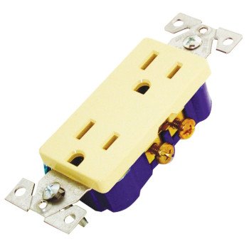 Eaton Wiring Devices 1107V-BOX Duplex Receptacle, 2 -Pole, 15 A, 125 V, Back, Side Wiring, NEMA: 5-15R, Ivory