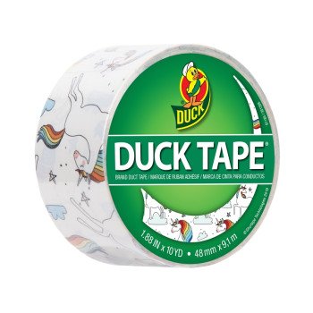 Duck 241818 Printed Duck Tape, Whimsical Unicorns, 10 yd L, 1.88 in W, Cloth/Polyethylene Backing