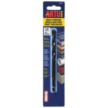 ARTU 01472 Drill Bit, 3/8 in Dia, 5-1/4 in OAL, Multi-Purpose, Parabolic Flute, Quick-Connect Shank