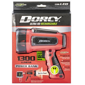 Dorcy Ultra HD Series 41-4356 Rechargeable Spotlight and Power Bank, LED Lamp, 1300 Lumens Lumens, Black Fixture