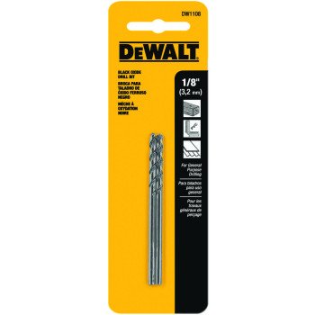 DEWALT DW1108 Jobber Drill Bit, 1/8 in Dia, 2-3/4 in OAL, Parabolic Flute, 1/8 in Dia Shank, Round Shank