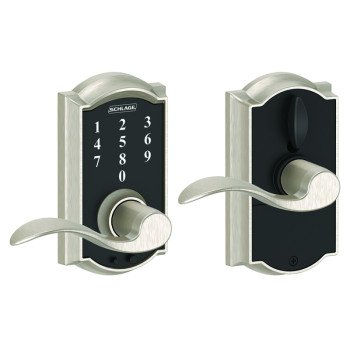 Schlage FE Series FE695VCAMXACC619 Electronic Entry Lock, Wave Design, Satin Nickel, Residential, 2 Grade, Metal