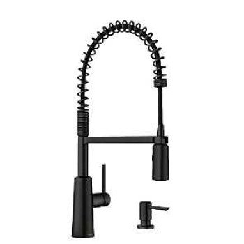 Moen Nori 87897BL Pre-Rinse Spring Kitchen Faucet, 1.5 gpm, 1-Faucet Handle, Metal, Matte Black, 2-Spray Function