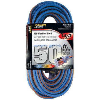 PowerZone ORC530730 Extension Cord, 14 AWG Cable, 5-15P Grounded Plug, 5-15R Grounded Receptacle, 25 ft L, 125 V