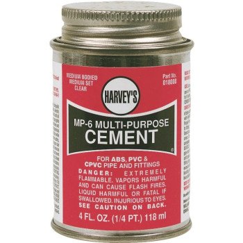 Harvey 18010-24 Solvent Cement, 8 oz Can, Liquid, Milky Clear