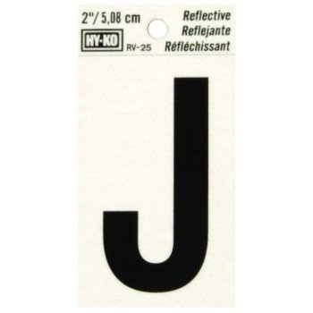 Hy-Ko RV-25/J Reflective Letter, Character: J, 2 in H Character, Black Character, Silver Background, Vinyl