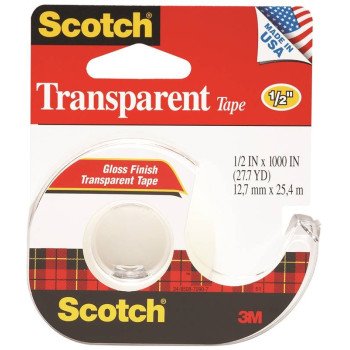 Scotch 174 Transparent Tape, 1100 in L, 1/2 in W, Acetate Backing