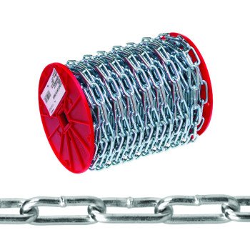 Campbell 0726827 Straight Link Coil Chain, #2, 125 ft L, 310 lb Working Load, Steel, Zinc