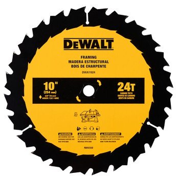 DEWALT DWA11024 General-Purpose Saw Blade, 10 in Dia, 5/8 in Arbor, 24-Teeth, Carbide Cutting Edge