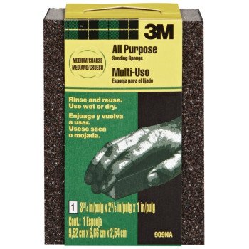 3M 909 Sanding Sponge, 3-3/4 in L, 2-5/8 in W, Coarse, Medium, Aluminum Oxide Abrasive