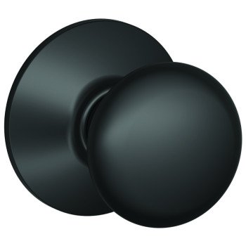 Schlage Plymouth Series F10 PLY 622 Passage Knob, Metal, Matte Black, 2-3/8, 2-3/4 in Backset, 1.63 x 2.25 in Strike