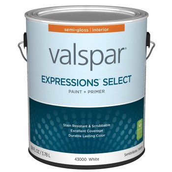 Valspar Expressions Select 4300 028.0043000.007 Latex Paint, Acrylic Base, Semi-Gloss, White Base, 1 gal